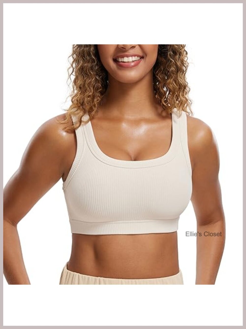 Women's Sports Bra Ribbed Medium Support U Back Removable Pads